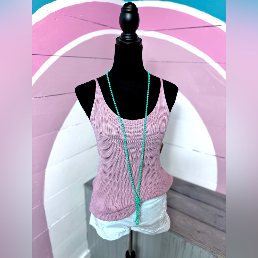 Light Pink Knit Tank Top - Women's Sleeveless Scoop Neck